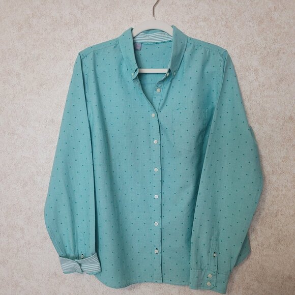 Blue Polka Dot Button Long Sleeve Shirt Womans Size XL - Picture 9 of 16